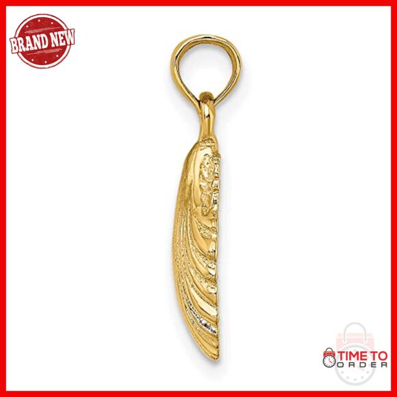 10k Yellow Gold Scallop Shell Pendant 13x12mm Spiritual Journey Necklace - Picture 2 of 6
